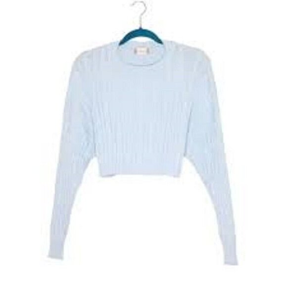 Altar'd State Sweaters - ALTAR'D STATE Charlie Pullover Cropped Cable Knit Sweater - Light Blue